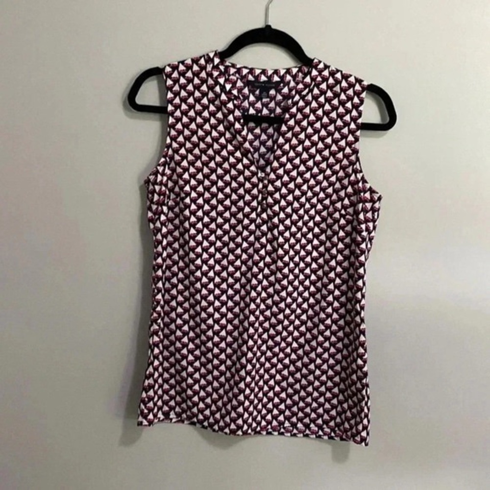 Tommy Hilfiger Sailboat Patterned Sleeveless Blouse Navy Sz XS